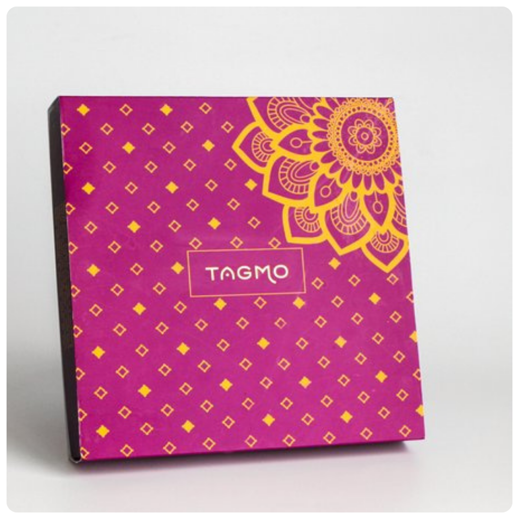 Vibrant Tagmo gift card with intricate floral pattern, showcasing the brand's unique and eye-catching design.